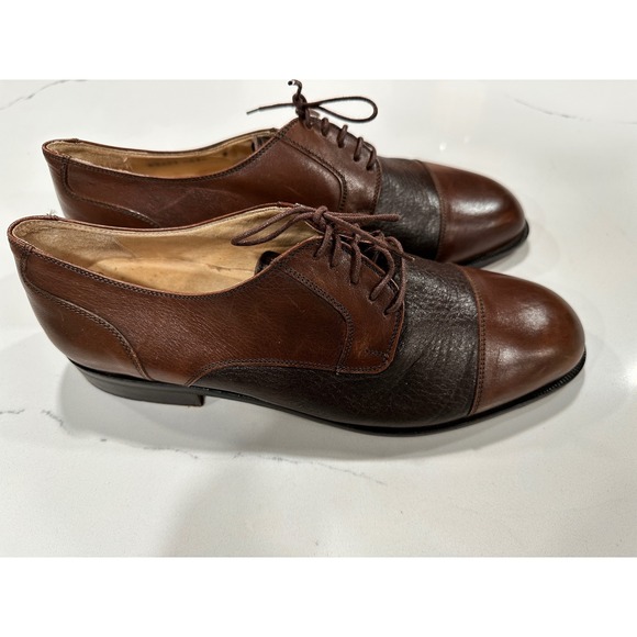 Brass Boot Mens Leather Cap Toe Oxford‎ Dress Shoes Made in Italy Brown Size 9